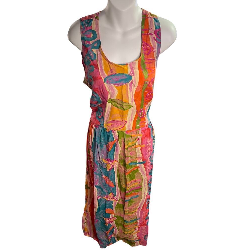 Vintage Rabbit Rabbit Rabbit Designs Abstract Print Midi Dress Boho 90s Size 10